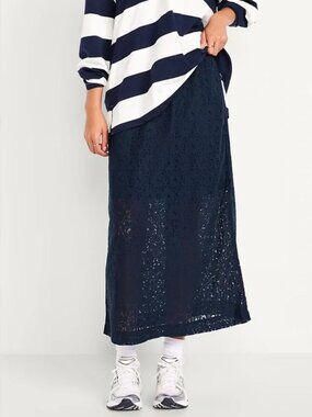 High-Waisted Lace Midi Skirt